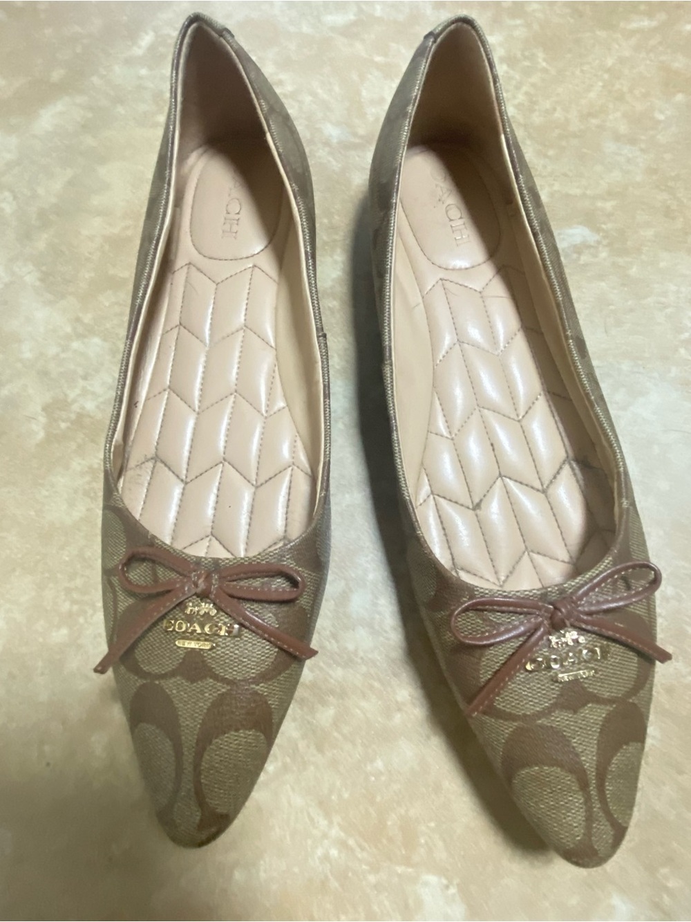 Coach Tan & Brown Monogram Pointed Toe Ballet Flats Size 9.5